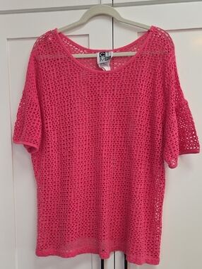 Hot Pink Crochet Short-Sleeve Top